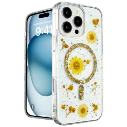 Apple İphone 16 Pro Max Kılıf Daisy Simli Magsafe Kapak - Gold
